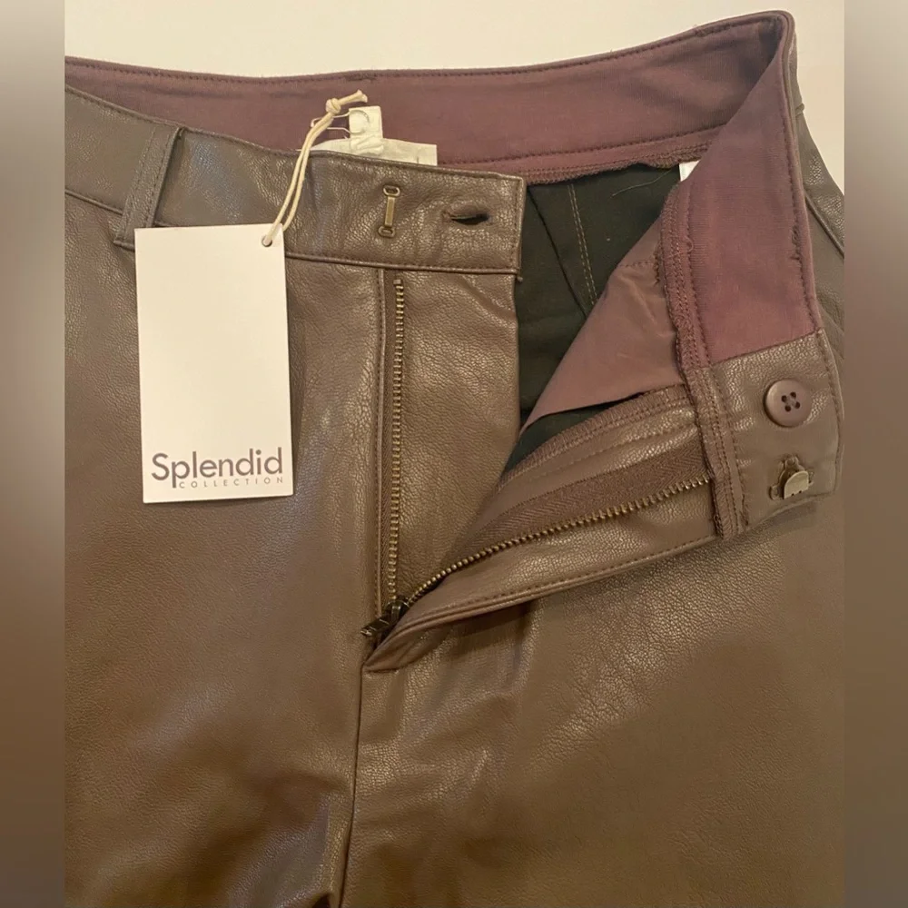 NWT Splendid Woman's Cropped Vegan Leather Ankle Trouser Brown Size 2 Inseam 26